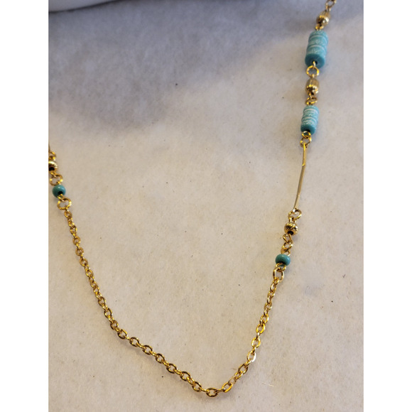 Bohemian Blue Beaded Necklace Gold Tone Dainty Minimalist Elegant Jewelry - Picture 3 of 8